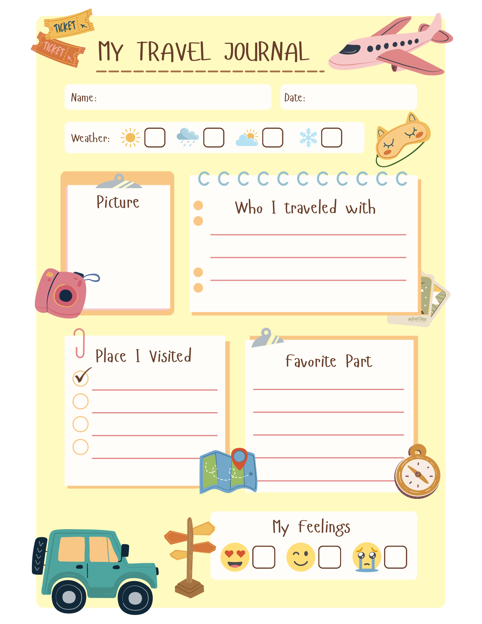 Printable Kids Travel Journal – 2-Page Activity Sheet for Young Explorers