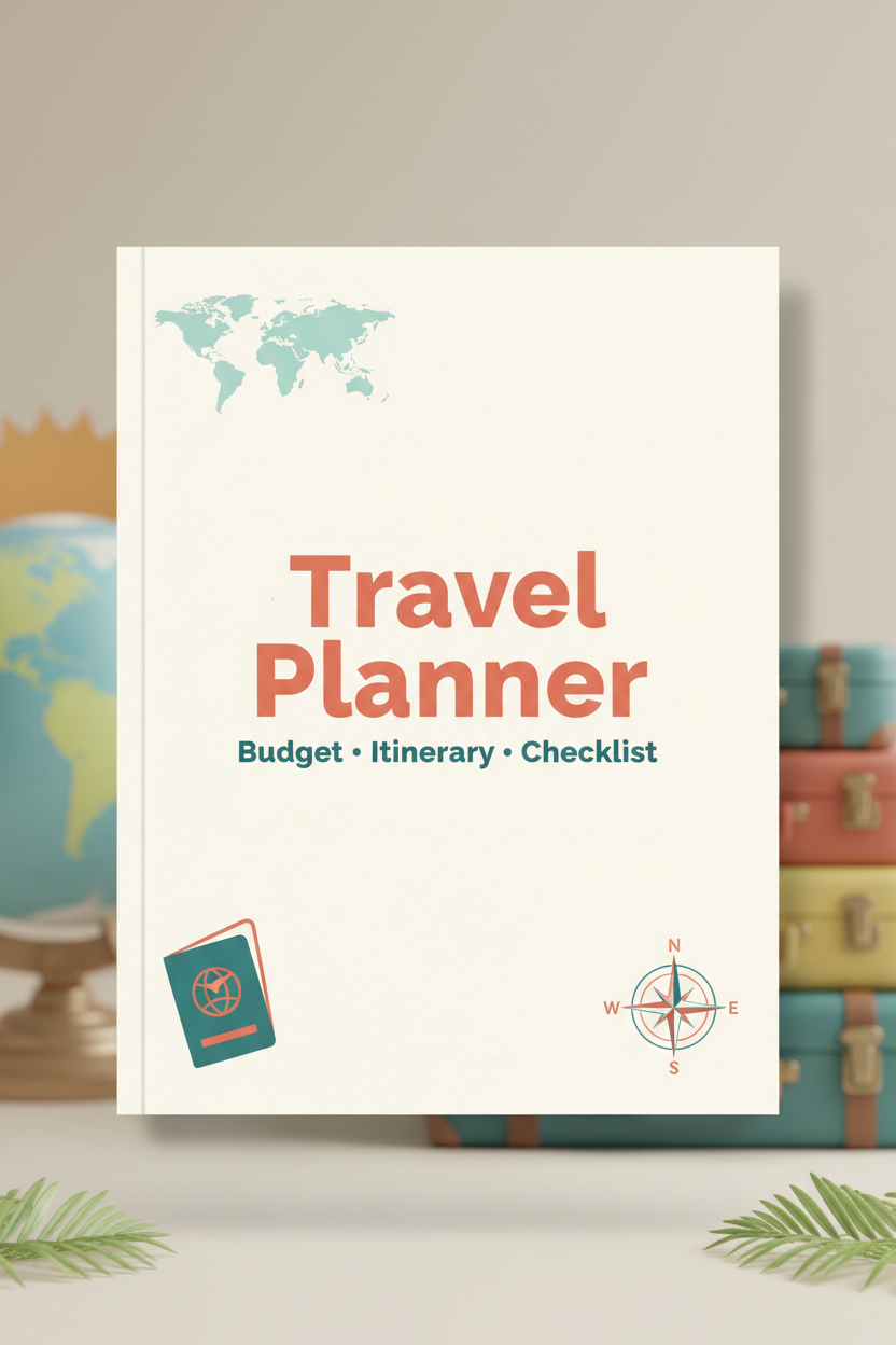 Printable family travel planner cover - budget, itinerary and packing checklist